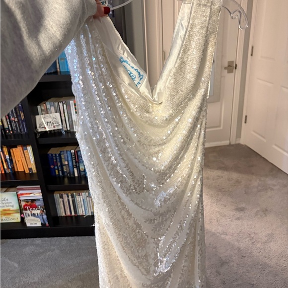 anthropologie white sequin dress Bardot Yve Halter Open-Back Sequin Maxi Dress